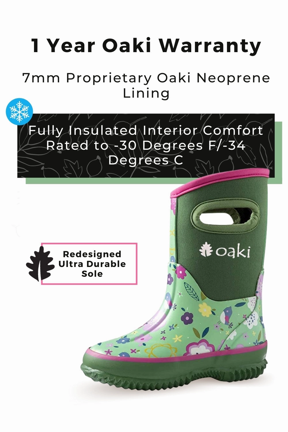 Green Floral Neoprene Rain/Snow Boots City Comfort
