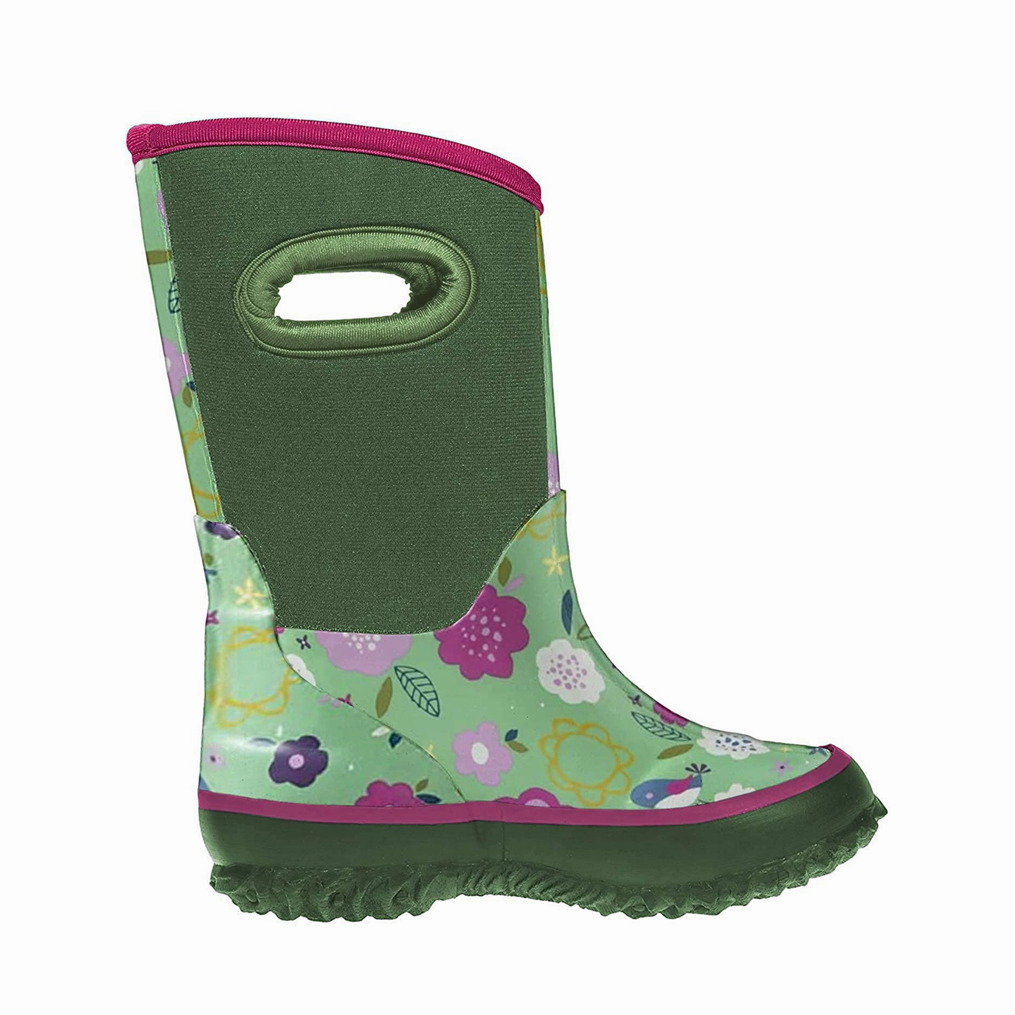 Reliable Green Floral Neoprene Rain/Snow Boots
