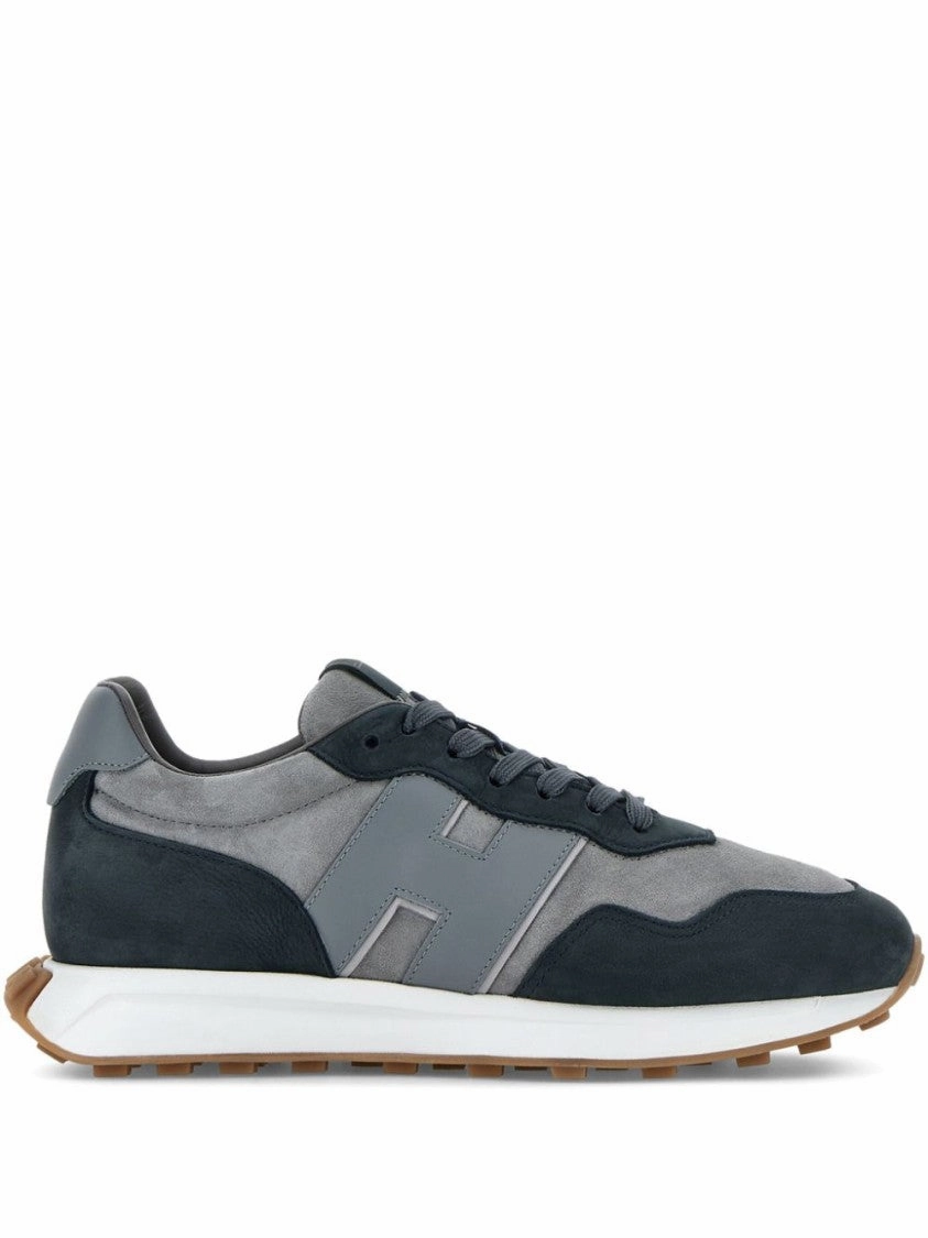 Grey Suede And Textile Sneakers With Rubber Sole running for leisure shoes