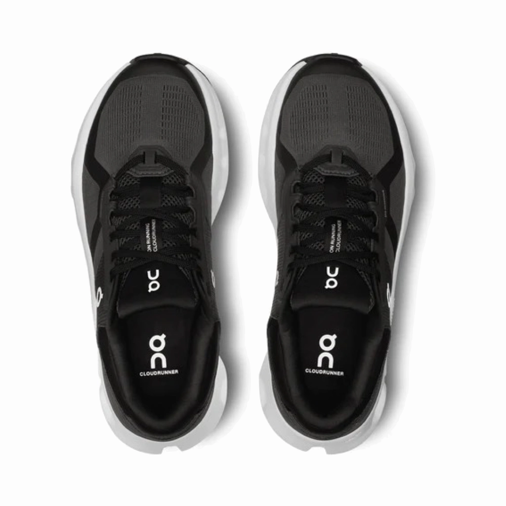 On Women's Cloudrunner 2 WIDE Width Sneaker in Eclipse/Black Knit Fresh