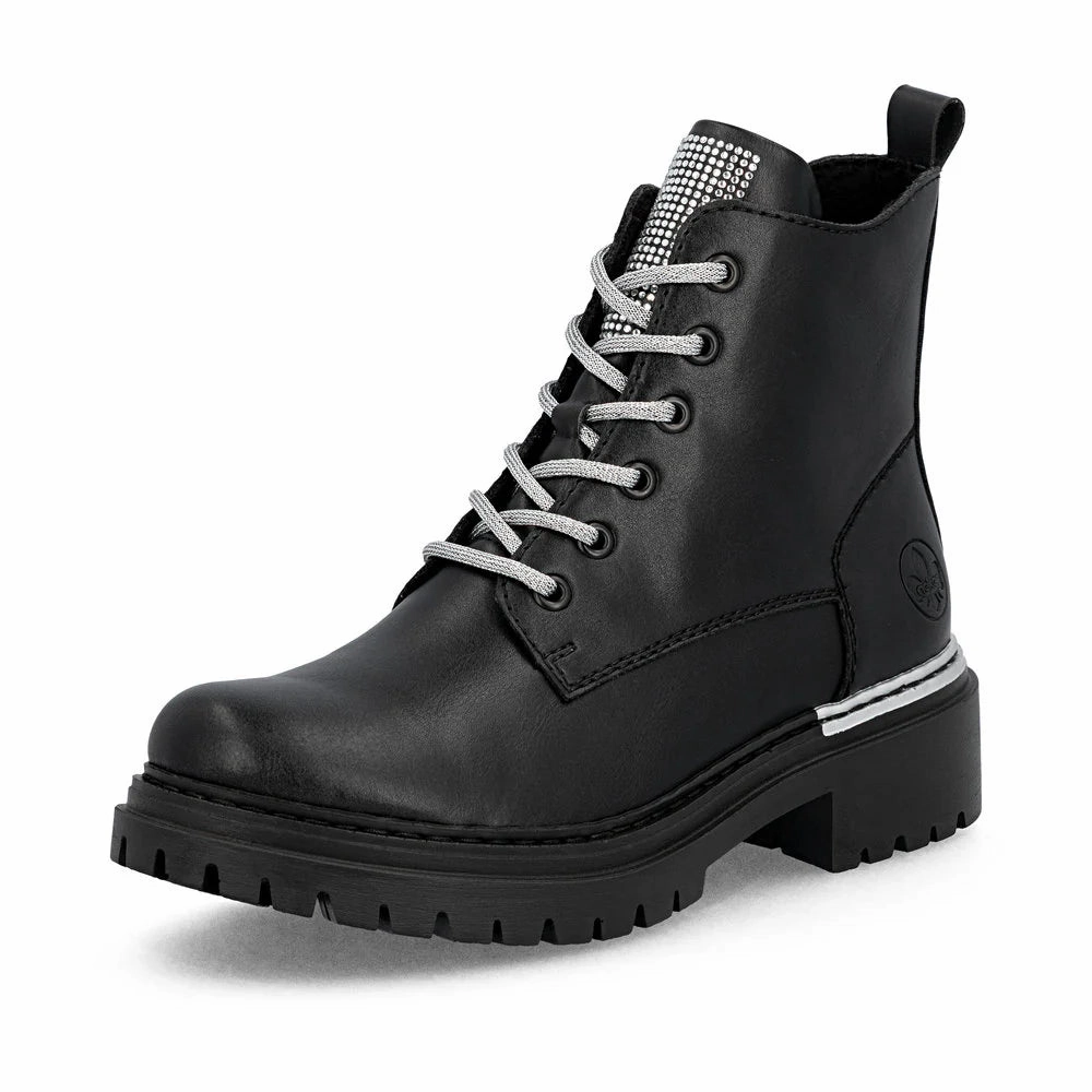 City Moments Fast Hike Rieker Women's Pearl 20 Side Zip Lace Boot in Black