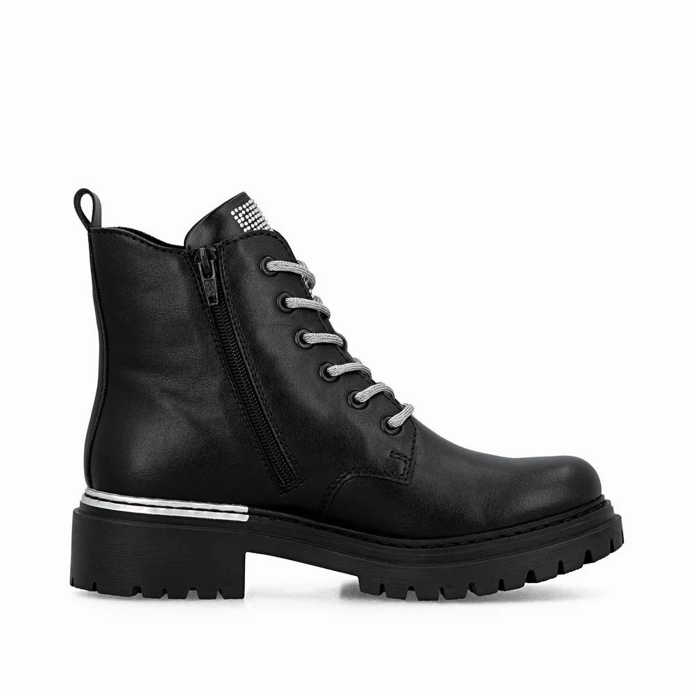 Moist Dry Partner Hike Rieker Women's Pearl 20 Side Zip Lace Boot in Black