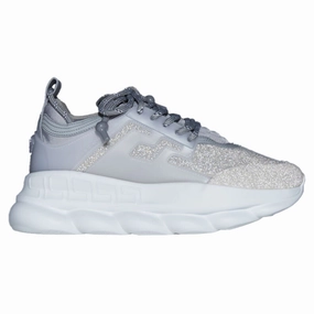 waterproof Versace Chain Reaction Reflective Silver Crystal Rhinestone sneaker