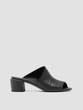 HADRY 008 - Black Leather Slide Sandals Quick Wear