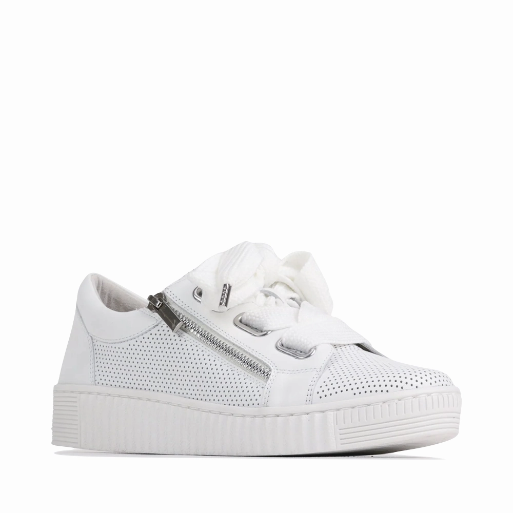EOS Women's Jovi Luxe Perf Leather Tie Sneaker in White Step Fit