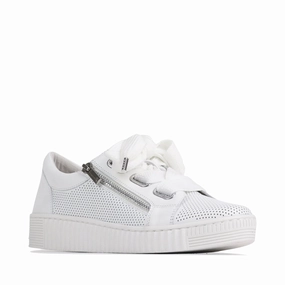 EOS Women's Jovi Luxe Perf Leather Tie Sneaker in White Step Fit
