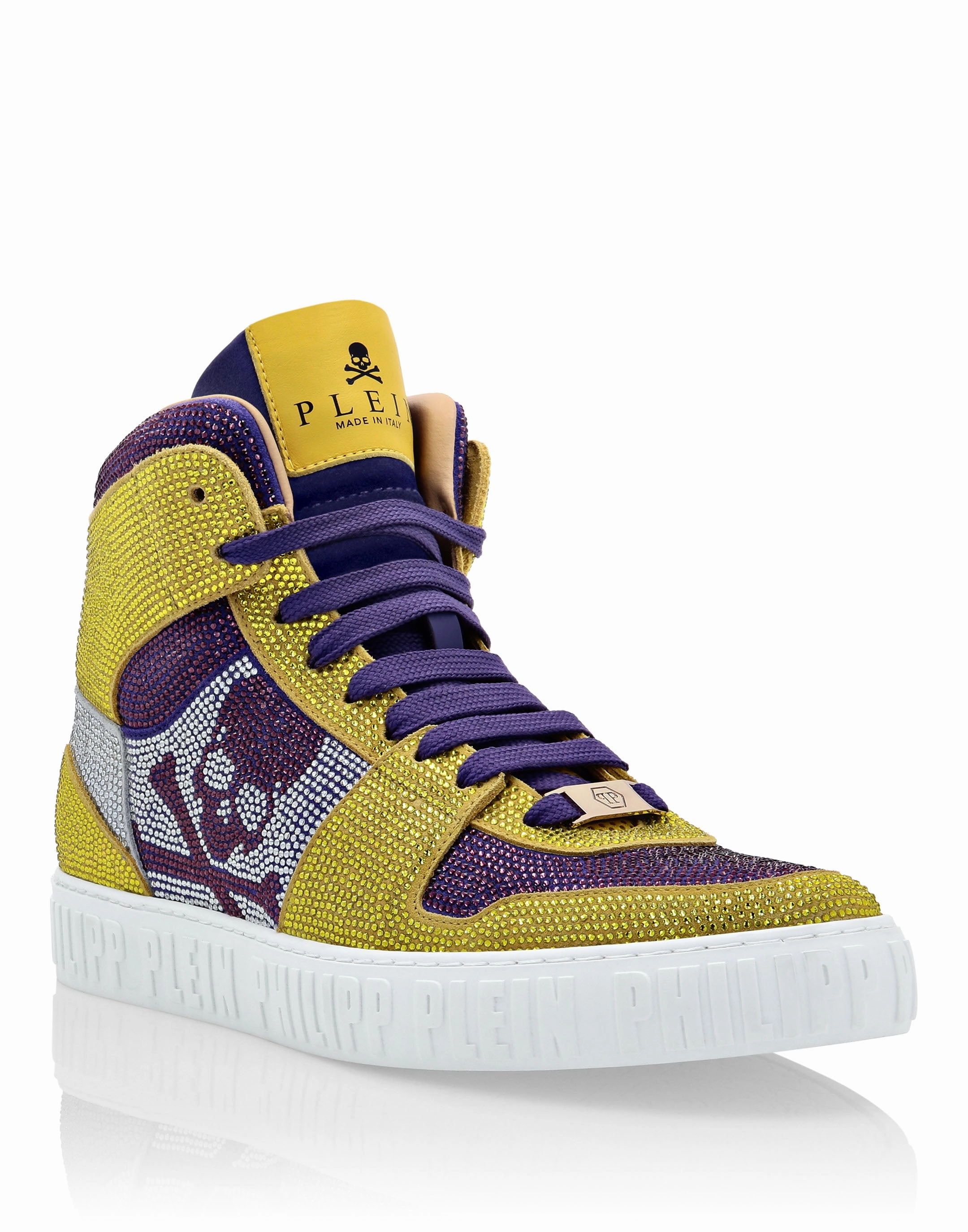 Male - runner orthotic - friendly shoes HI-TOP SNEAKERS NOTORIOUS CRYSTAL SKULL with Crystals