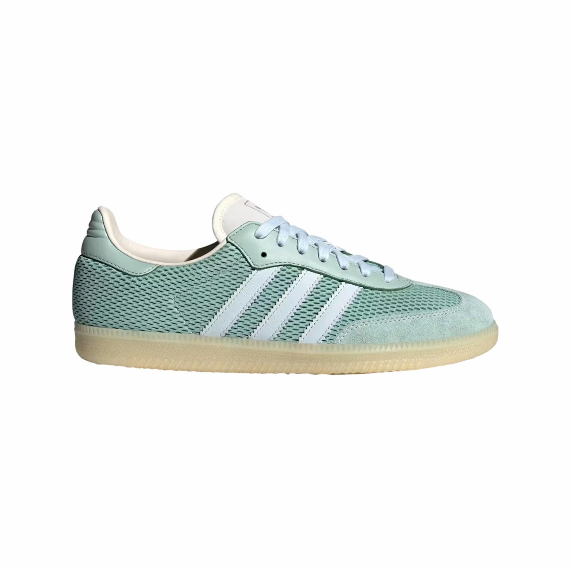 running on mud shoes Adidas Samba OG Hazy Green / Sky Tint / Off White  JI3179 Men's