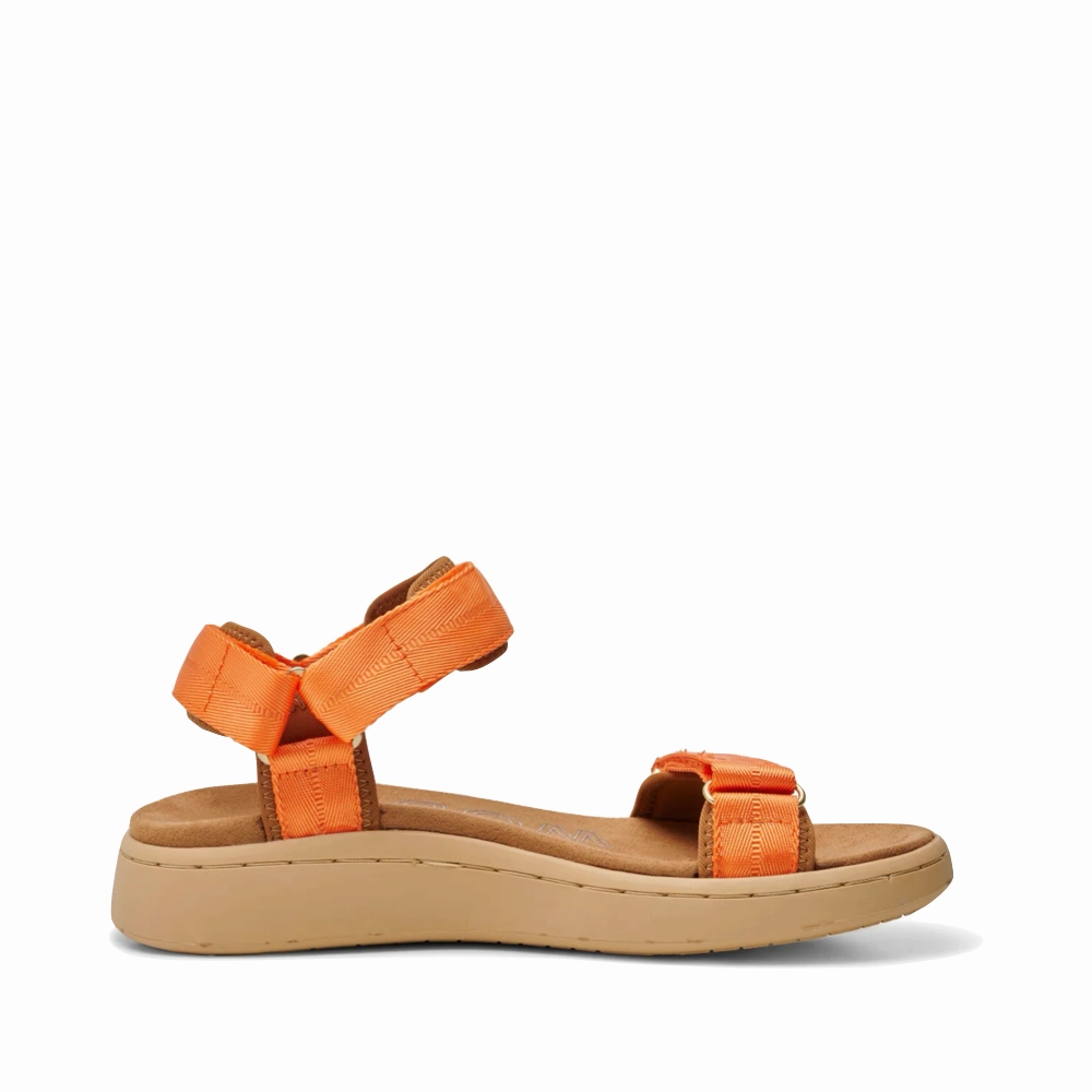 Woden Women's Line Strap Sandal in Tiger Orange Relaxed Walk