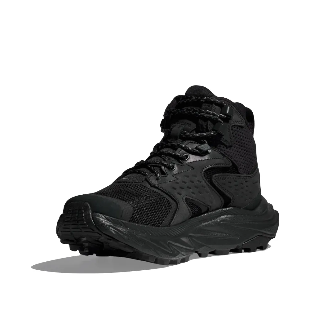 Hoka Men's Anacapa 2 Mid GTX Boots in Black/Black experienced running option running in rainy weather