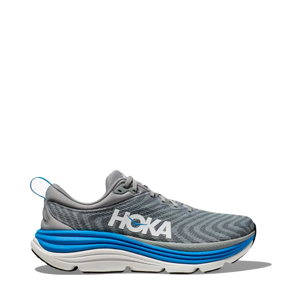 Hoka Men's Gaviota 5 Sneaker in Limestone/Diva Blue Patterned Design