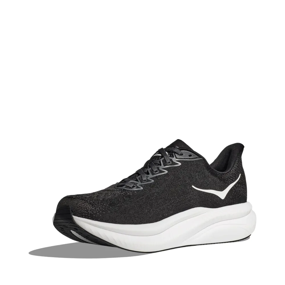 professional runner's shoe option comfortable shoe feel Hoka Men's Mach 6 Sneaker in Black/White