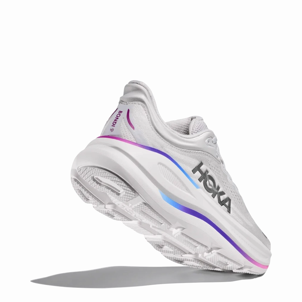 Link Walk Faux Leather Hoka Women's Bondi 9 Sneaker in Cosmic Grey/White