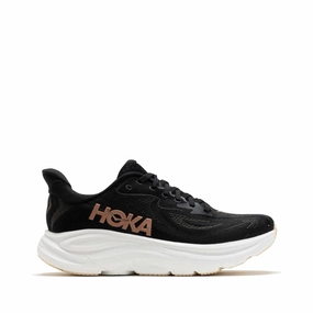 Hoka Women's Clifton 10 Sneaker in Black/Rose Gold Look Walk