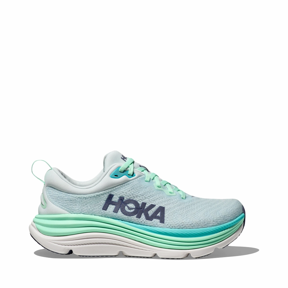 Coach Step Hoka Women's Gaviota 5 Running Sneaker in Snow Melt/Cielo Blue