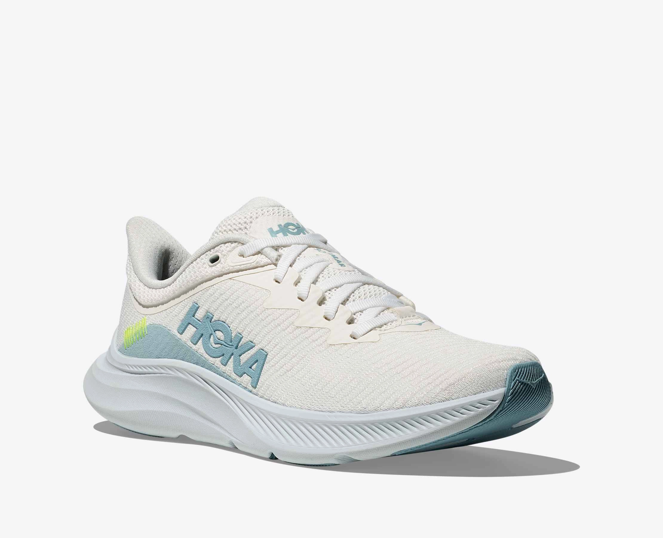 Hoka Women's Solimar Sneaker in White/Tundra Blue Long Hours Stable Walk