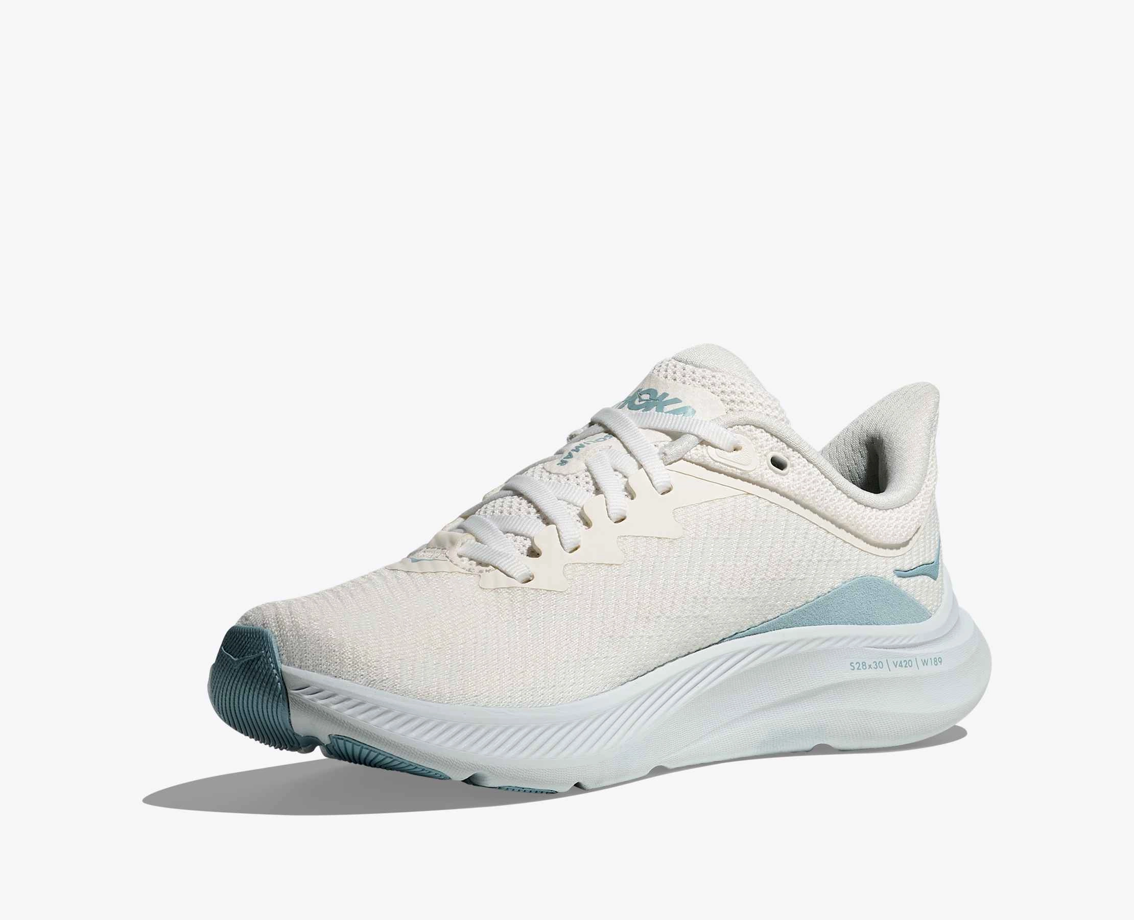 Hoka Women's Solimar Sneaker in White/Tundra Blue Plain look Seamless Design