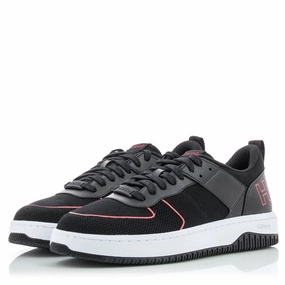 Hugo Men's Kilian Tenn Back Logo Lace Up Sneakers, Black Pepper running in countryside shoes