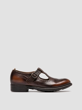 CALIXTE 071 - Dark Brown Leather T-Bar Shoes Boss Shade