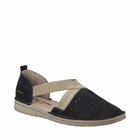 Josef Seibel Women's Sofie 44 Cross Strap Slip On in Black Flat Form On Track