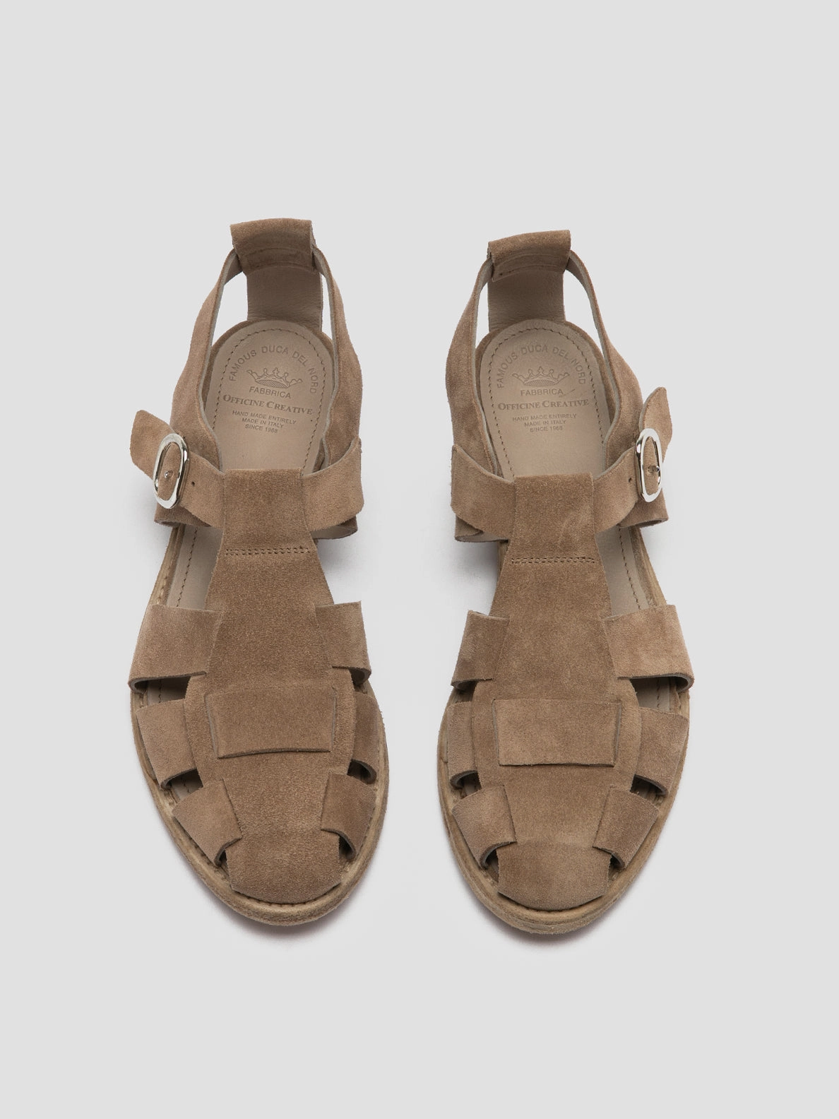LEXIKON 536 - Taupe Suede Sandals Slip-On Versatility Shell Trim