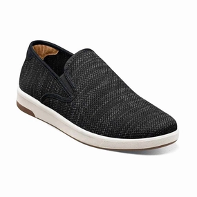 Men's Crossover Knit Plain Toe Slip-On Sneaker In Black heel cup insert fitness enthusiast shoes