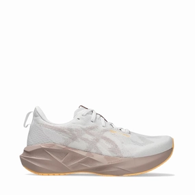 Asics Women's Novablast 5 Sneaker in White/Fawn Meal Go