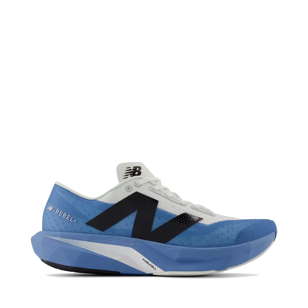 New Balance Men's FuelCell Rebel v4 in Blue Laguna/Reflection/Black running on a treadmill shoes Breathable fabric