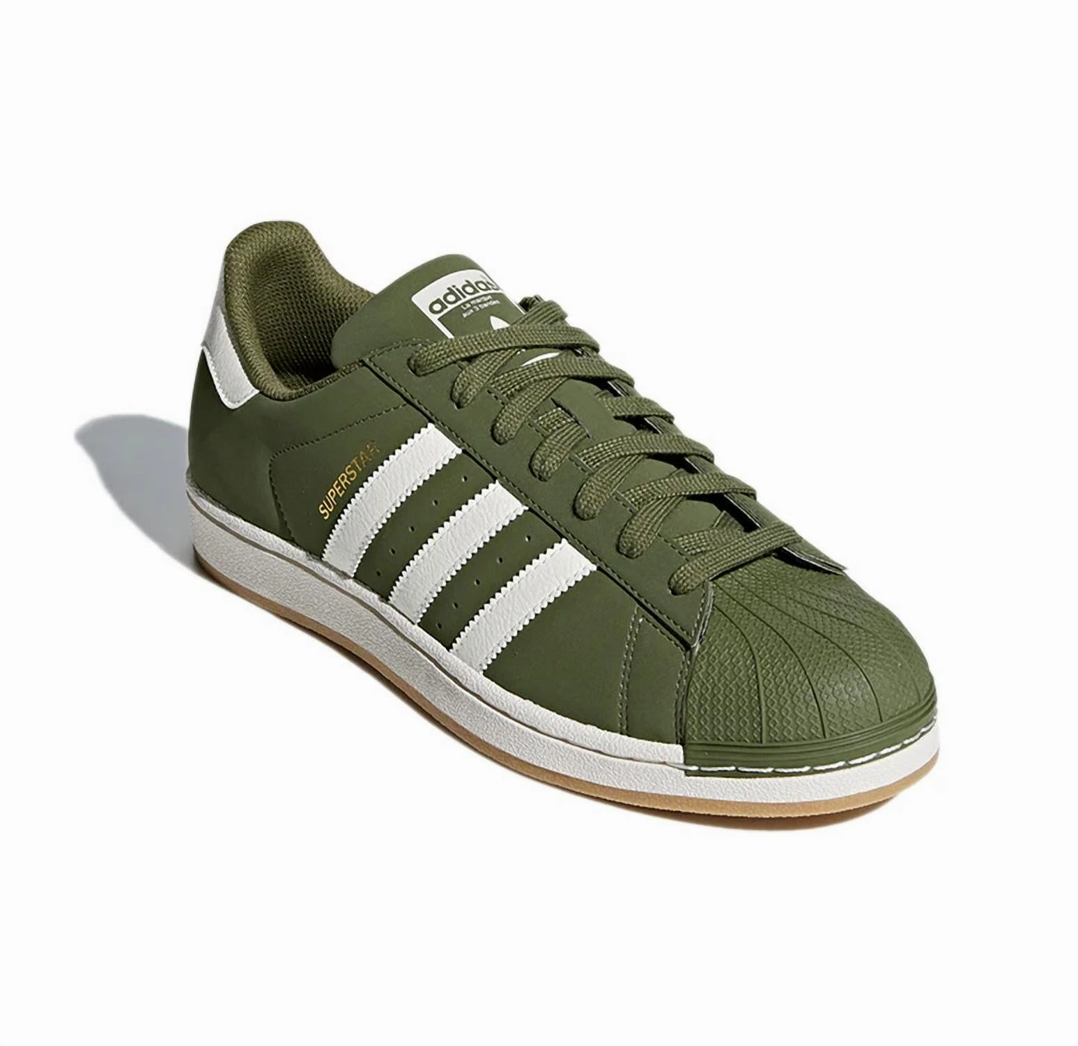 Men's Superstar Sneakers With Rubber Shell Toe In Green Forefoot - striker volleyball shoes