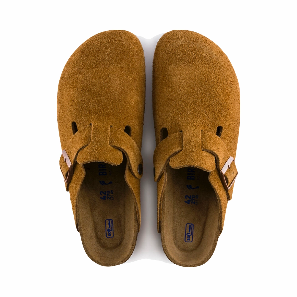 Birkenstock Women's Boston Suede Leather Soft Footbed Clog in Mink Brown Comfortable Sole Park Picnic