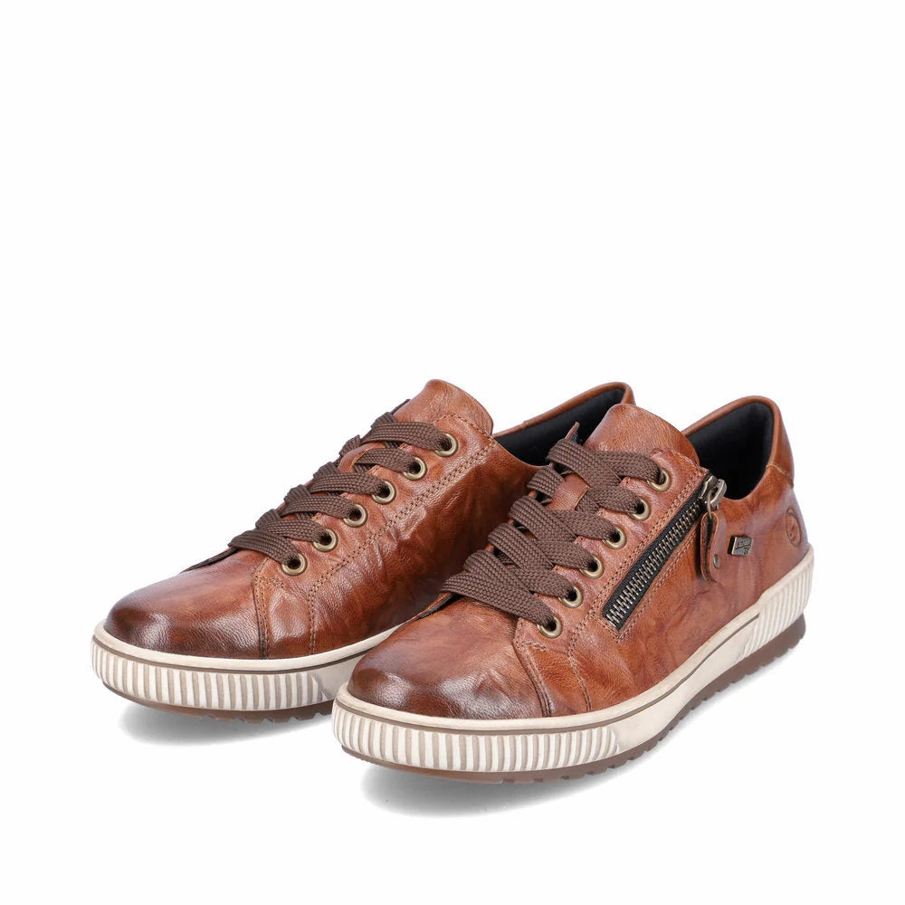 Urban Move Walk Comfortably Remonte Women's Maditta 00 Waterproof Sneaker in Cuoio Tan