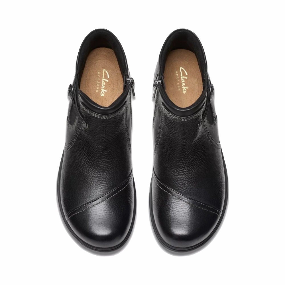 Clarks Women's Certina Joy Leather Side Zip Ankle Boot in Black Versatile Design