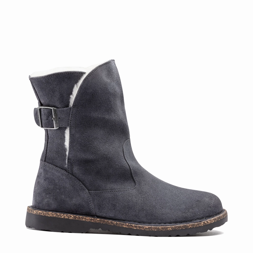 Birkenstock Uppsala Shearling Suede Leather Pull On Boot in Graphite Fashionable Comfort