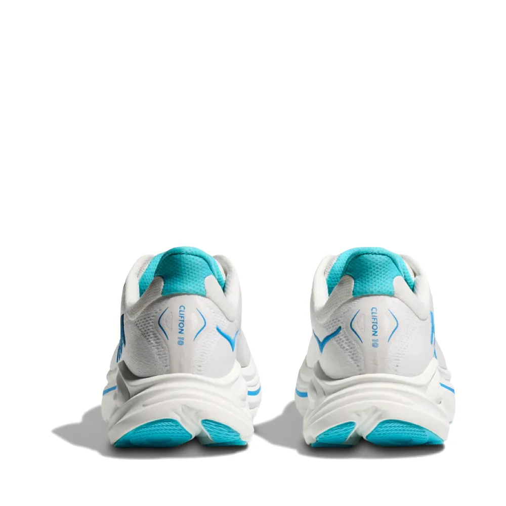 running in adventure races shoes Hoka Men's Clifton 10 Sneaker in White/Skyward Blue