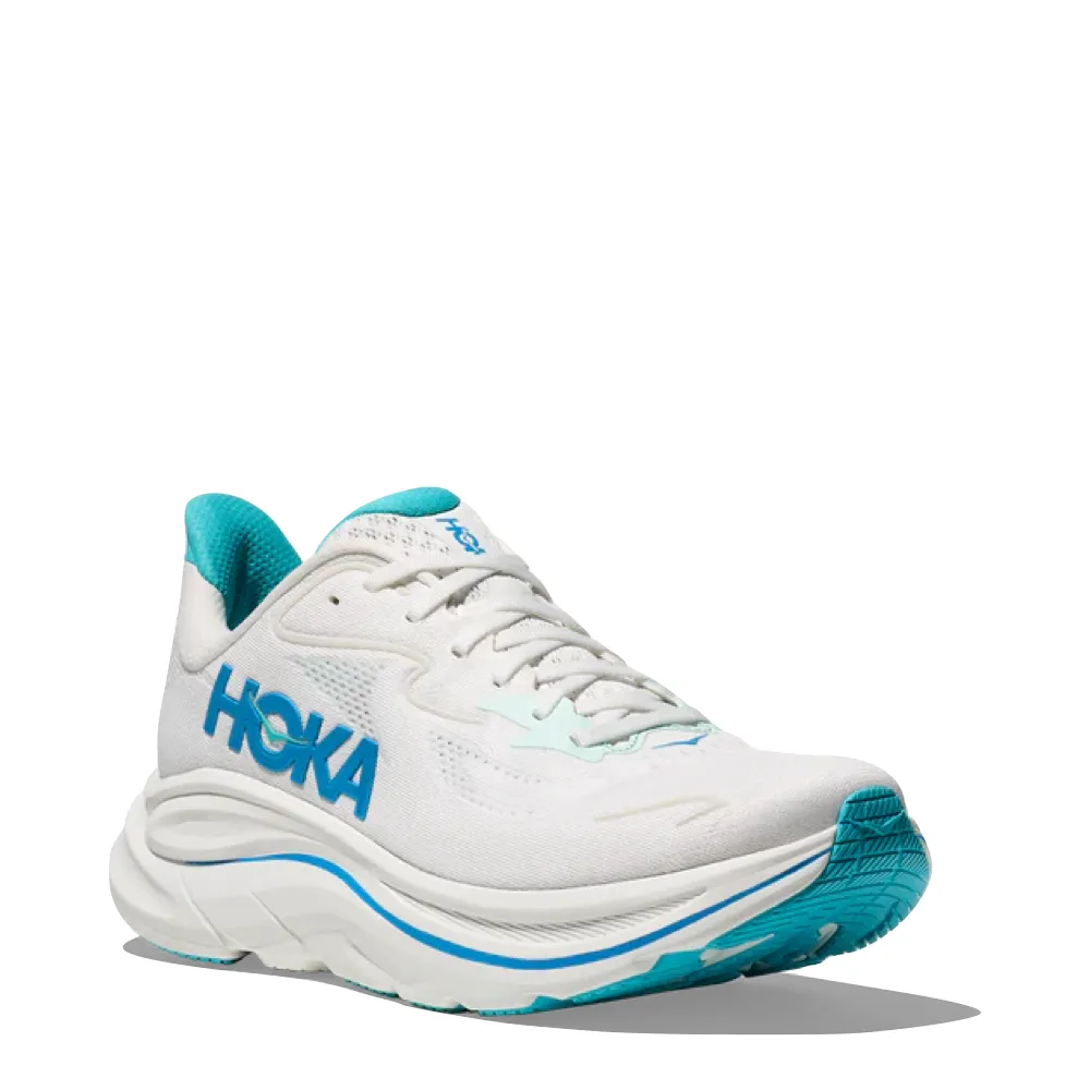 Hoka Men's Clifton 10 Sneaker in White/Skyward Blue kids' shoes buckle - strap shoes