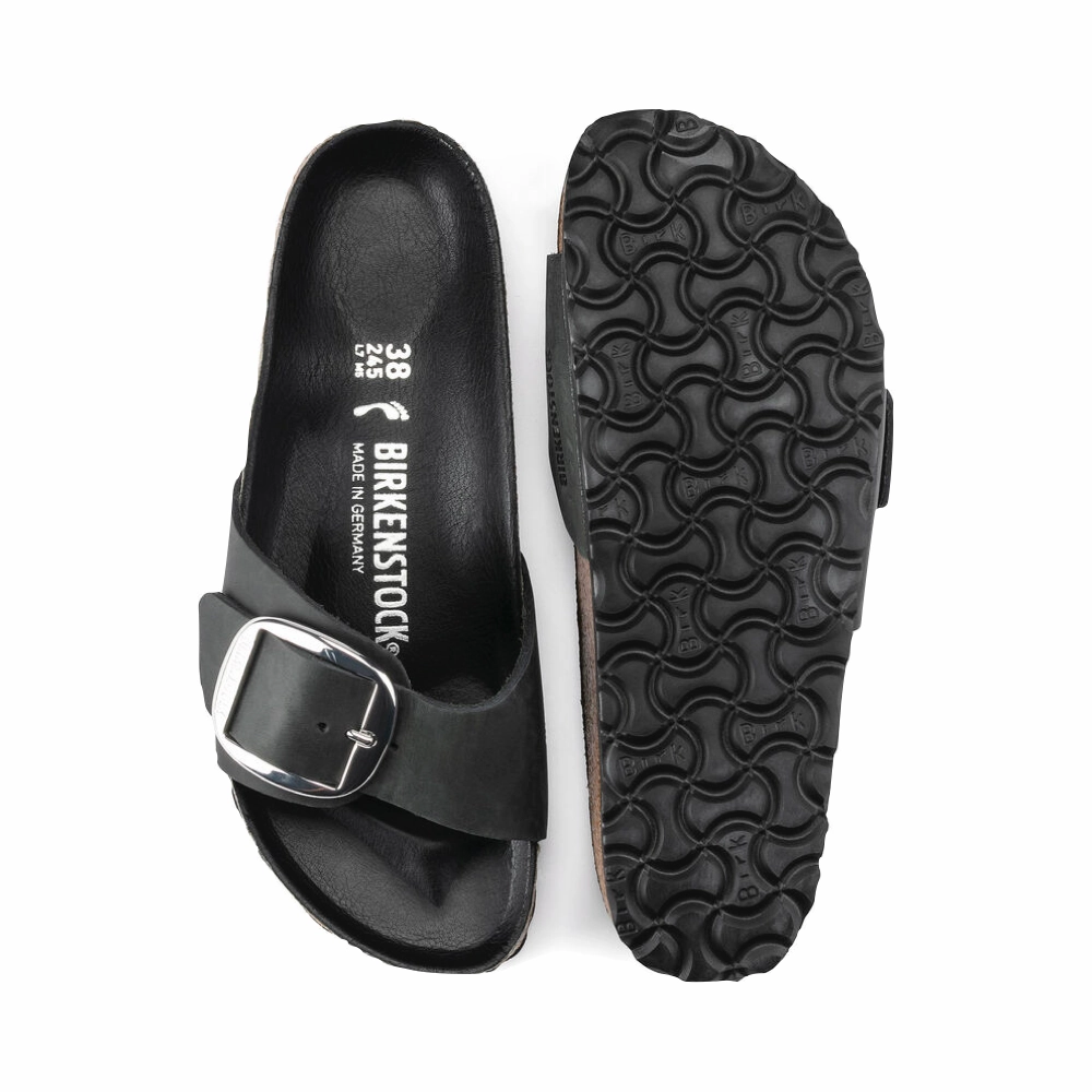 Easy Sandals Birkenstock Women's Madrid Big Buckle Oiled Leather Sandal in Black