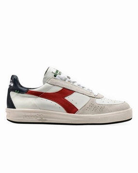 exploration Men's B Elite H Leather Dirty Sneakers In White/pompeiian Red/blue Nights