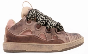 physiologically - comfortable Men's Curb Chunky Distressed Leather Sneakers In Blush Pink