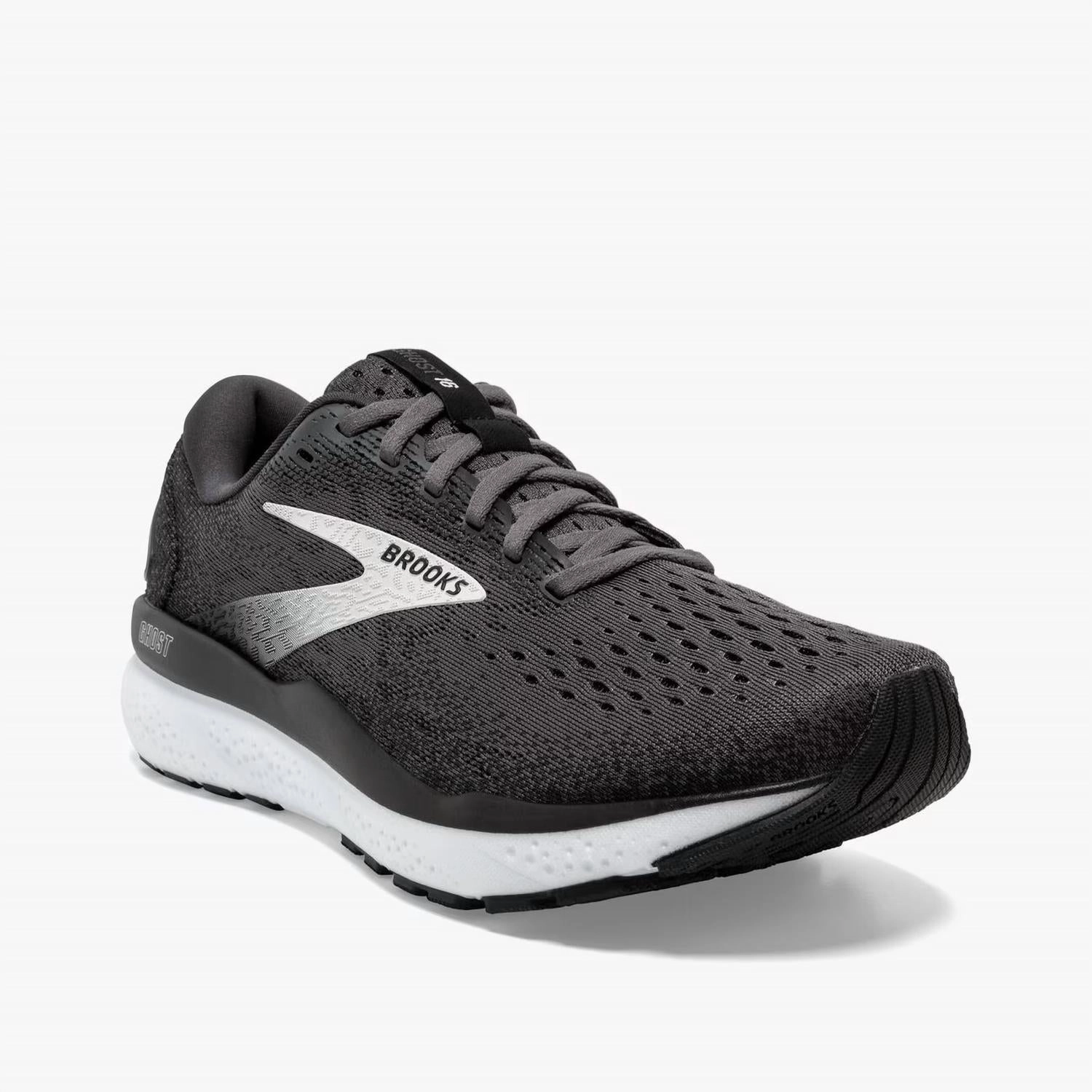 running in different terrains Men's Ghost 16 Sneakers In Black/ Grey/ White