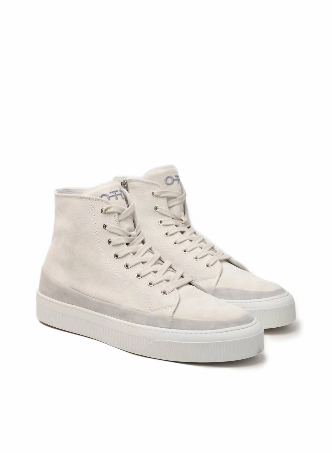 Men's Hi Top Derby Suede And Leather Sneaker In White narrow - fit running option