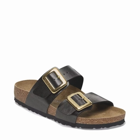 Y Strap Design Birkenstock Women's Sydney Luxe Buckle Birko-Flor Sandal in Graceful Licorice