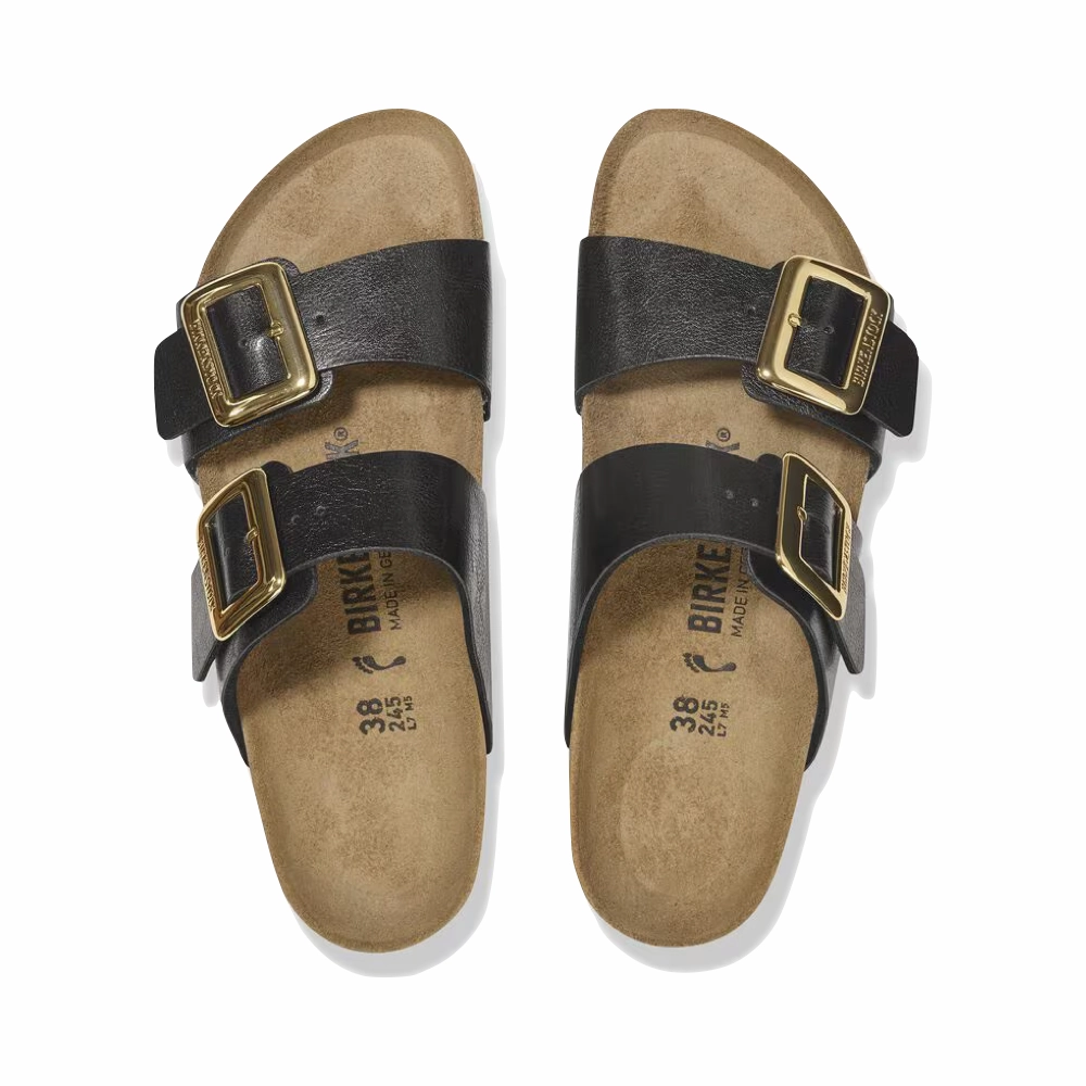 Birkenstock Women's Sydney Luxe Buckle Birko-Flor Sandal in Graceful Licorice Step Easy