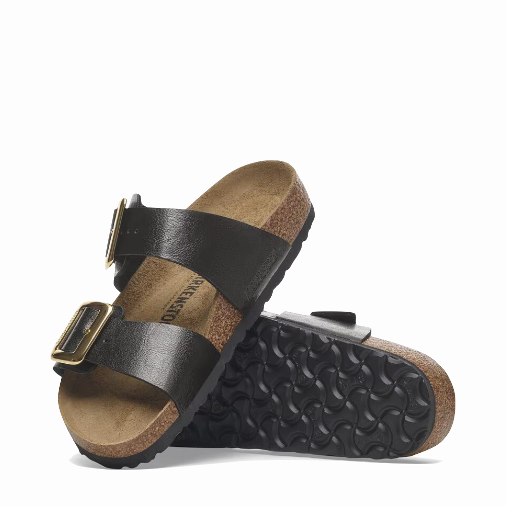 Comfortable all-day wear Birkenstock Women's Sydney Luxe Buckle Birko-Flor Sandal in Graceful Licorice