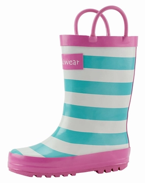 Adventure Boots Mint, White & Pink Loop Handle Rubber Rain Boots
