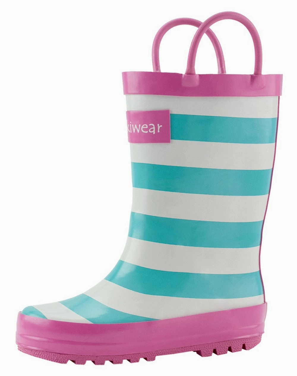Adventure Boots Mint, White & Pink Loop Handle Rubber Rain Boots
