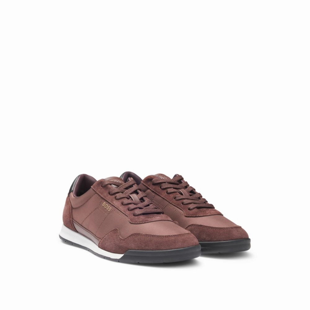 Mixed-material lace-up trainers with suede trims waterproof - construction - reliability shoes odor - resistant running shoes