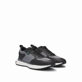 Mixed-material trainers with mesh details and branding buckles