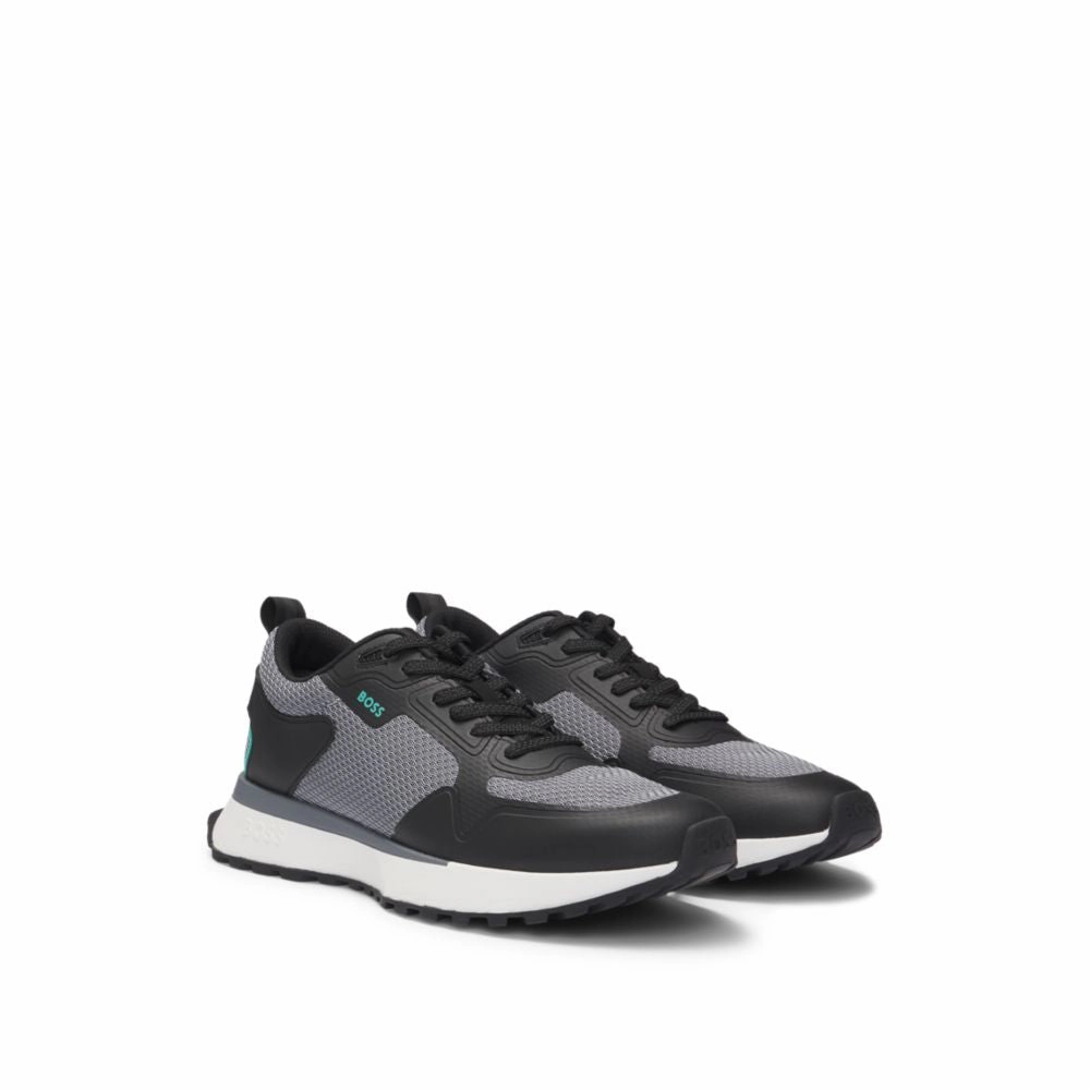 race - day shoe preparedness City running requirement Mixed-material trainers with mesh details and branding