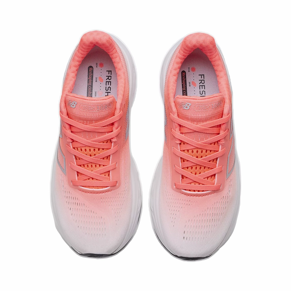 Cushioned ride Flat Comfort New Balance Women's Fresh Foam X 1080v14 Sneaker in Urgent Red with Silver Metallic and Light Silver Metallic