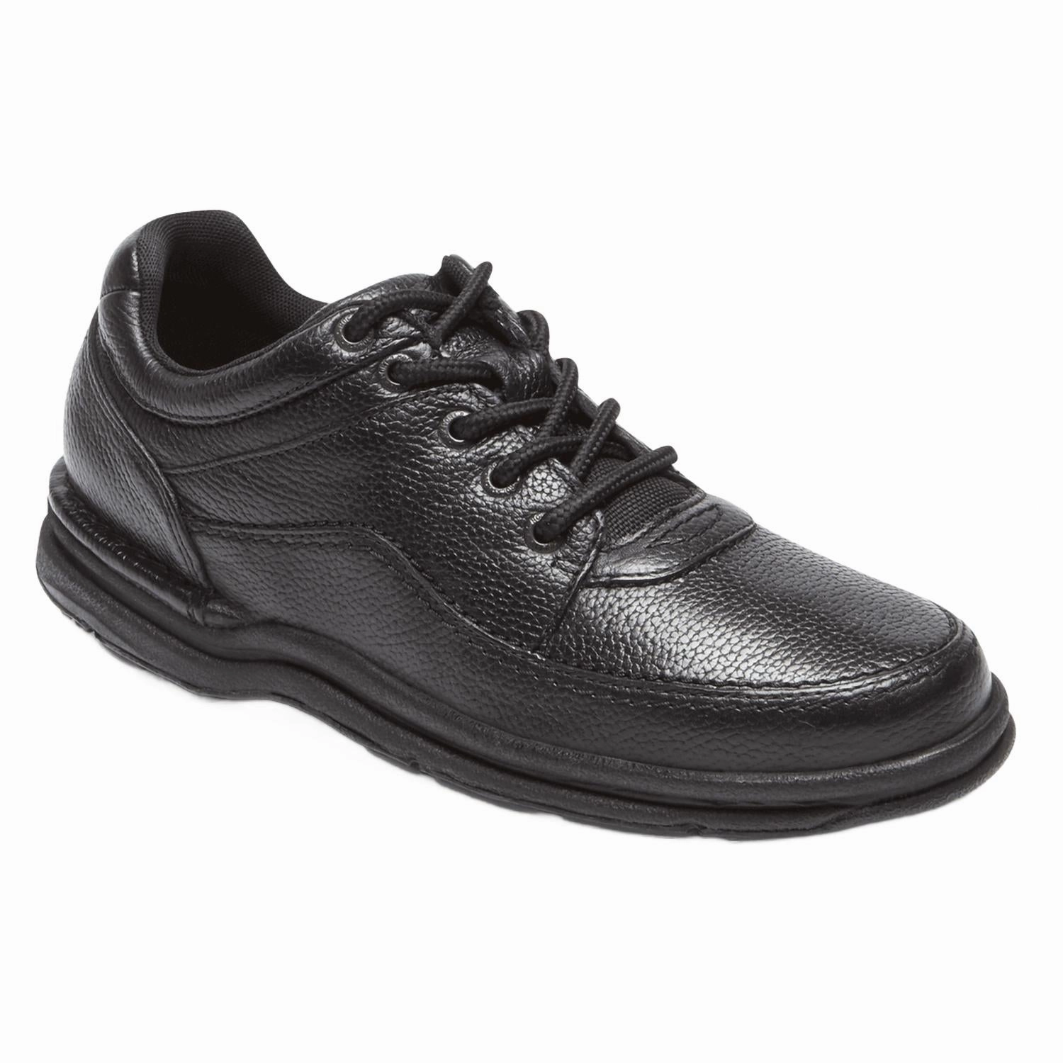 Men's World Tour Classic Tumbled Leather Walking Shoe In Black Mobility Boost leather sole shoes